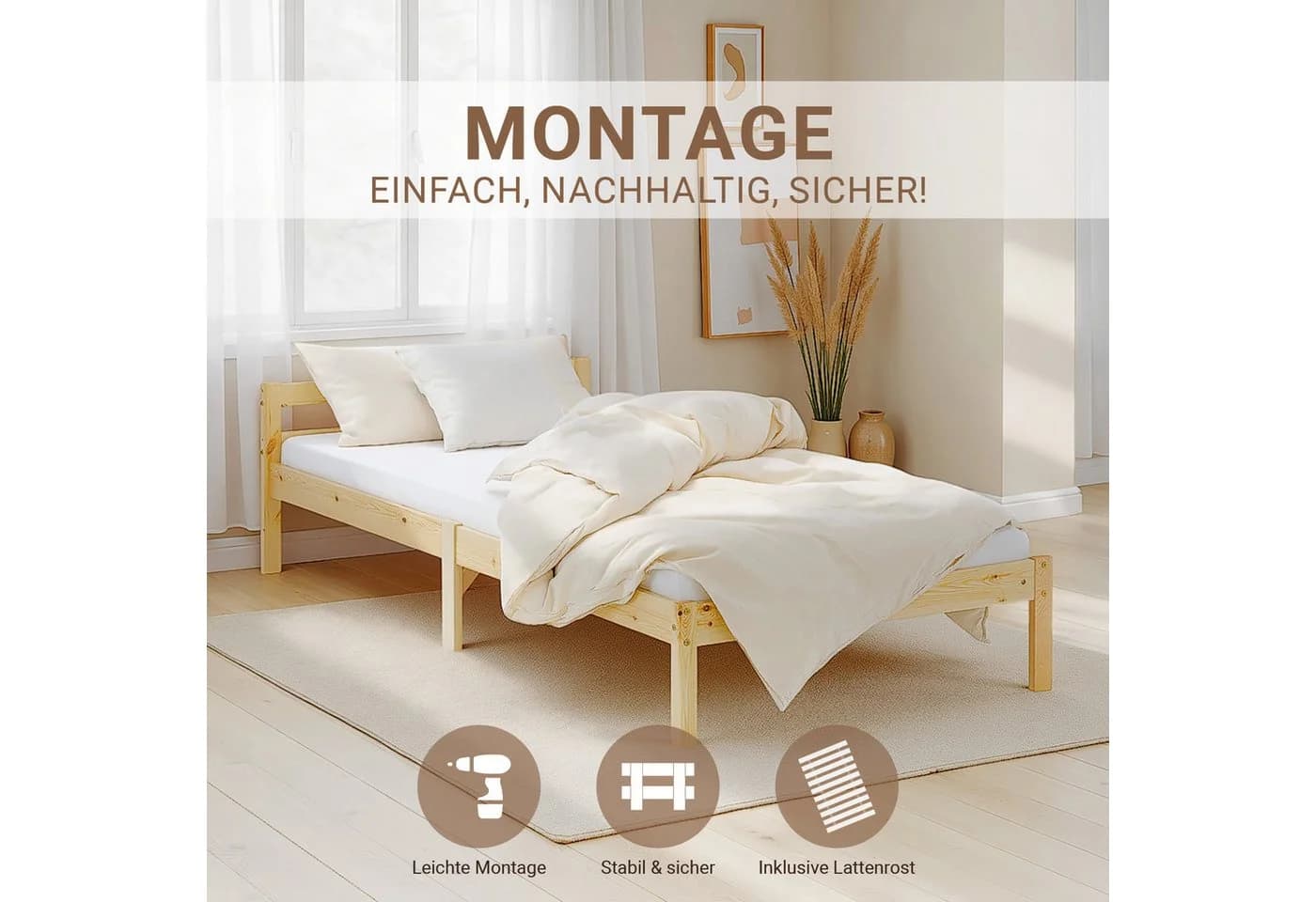 Homestyle4u Palettenbett 90x200 Kiefer Natur mit Lattenrost - Bild 3