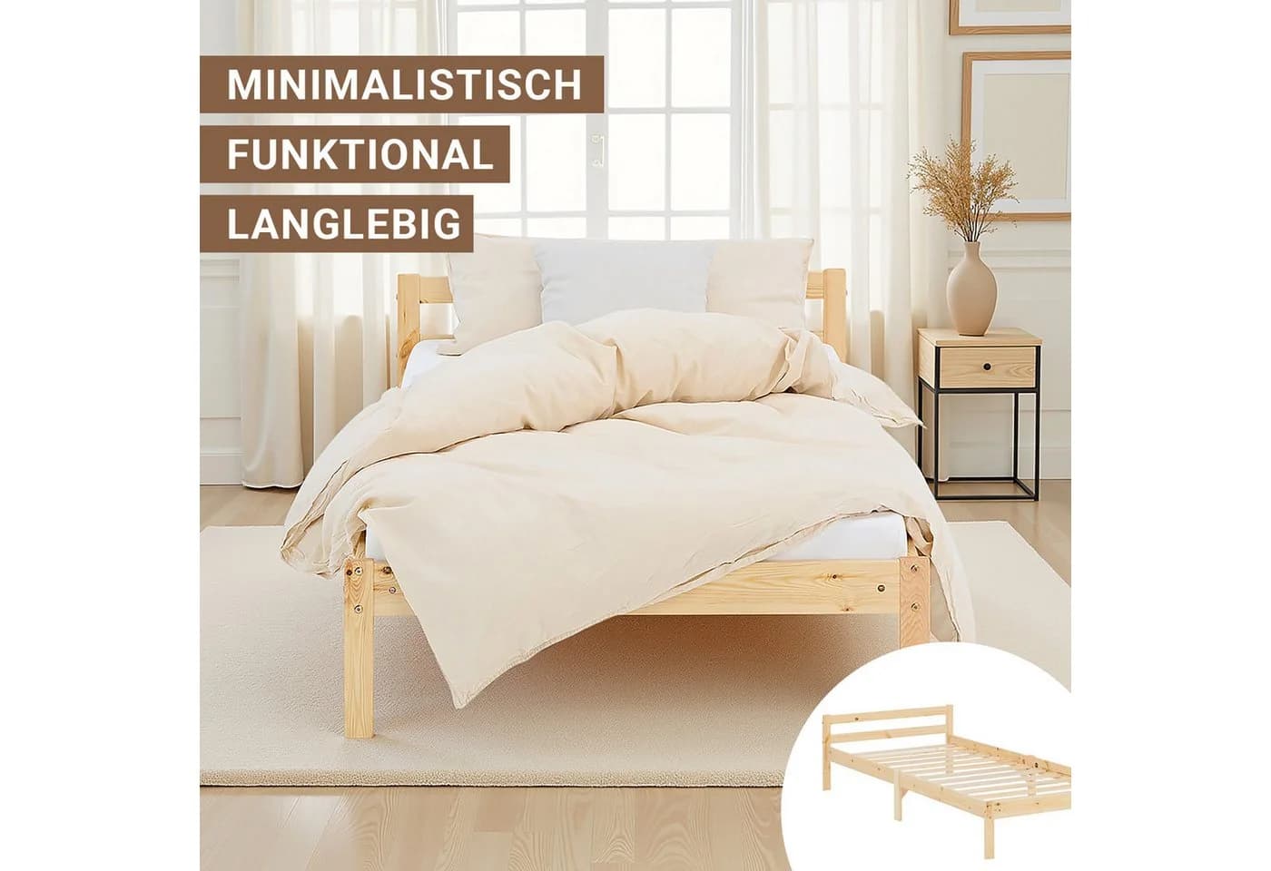 Homestyle4u Palettenbett 90x200 Kiefer Natur mit Lattenrost - Bild 4