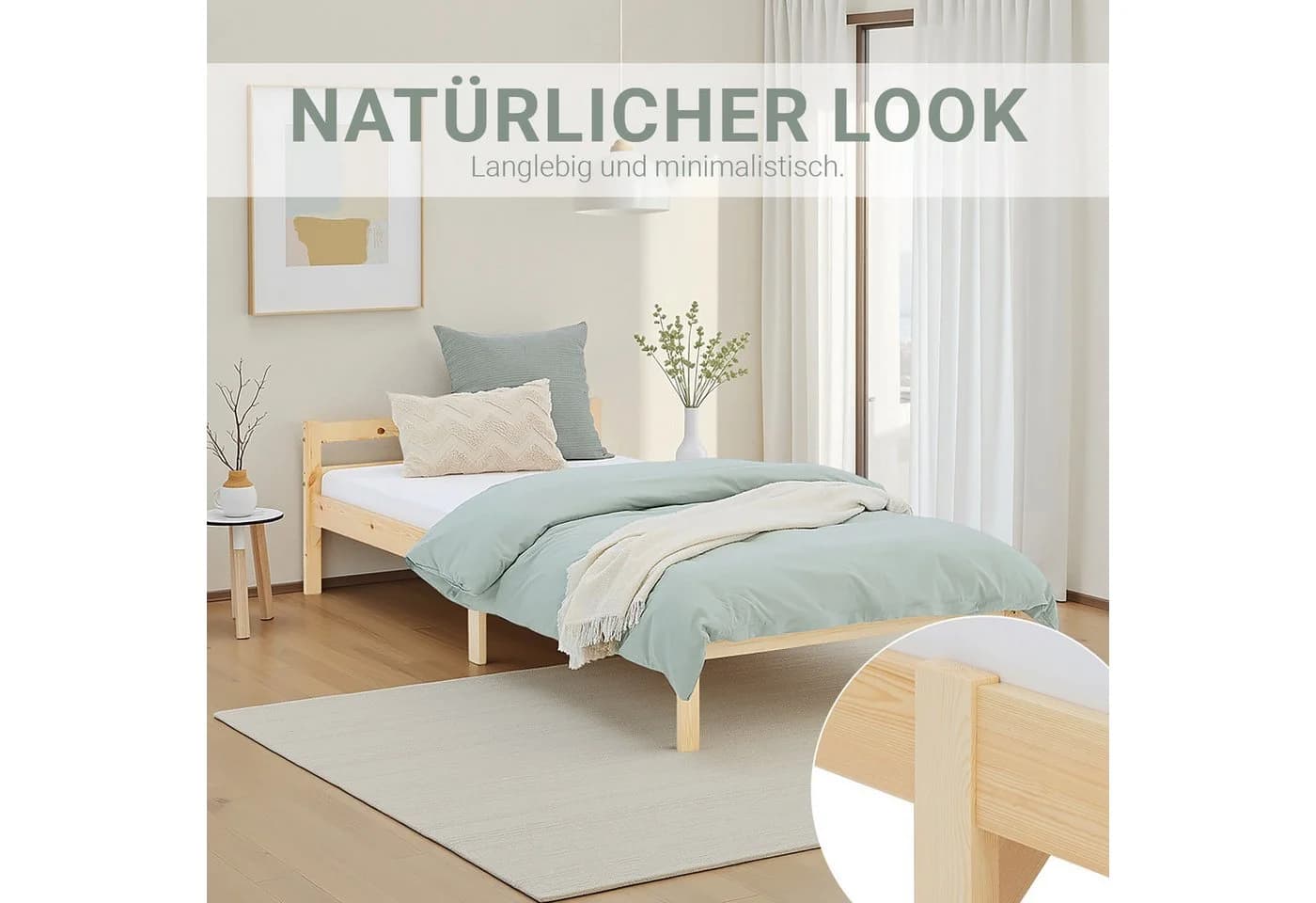 Homestyle4u Palettenbett 90x200 Kiefer Natur mit Lattenrost - Bild 5