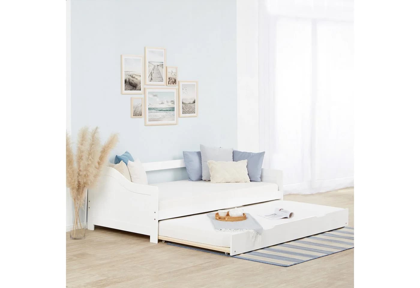 Homestyle4u Ausziehbett 90x200 Weiß Holz mit 2 Lattenrosten - Bild 2
