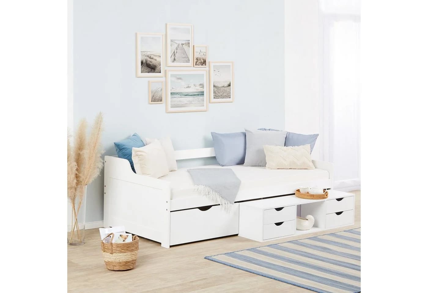 Homestyle4u Stauraumbett 90x200 Weiß Massivholz mit Schubladen - Bild 2