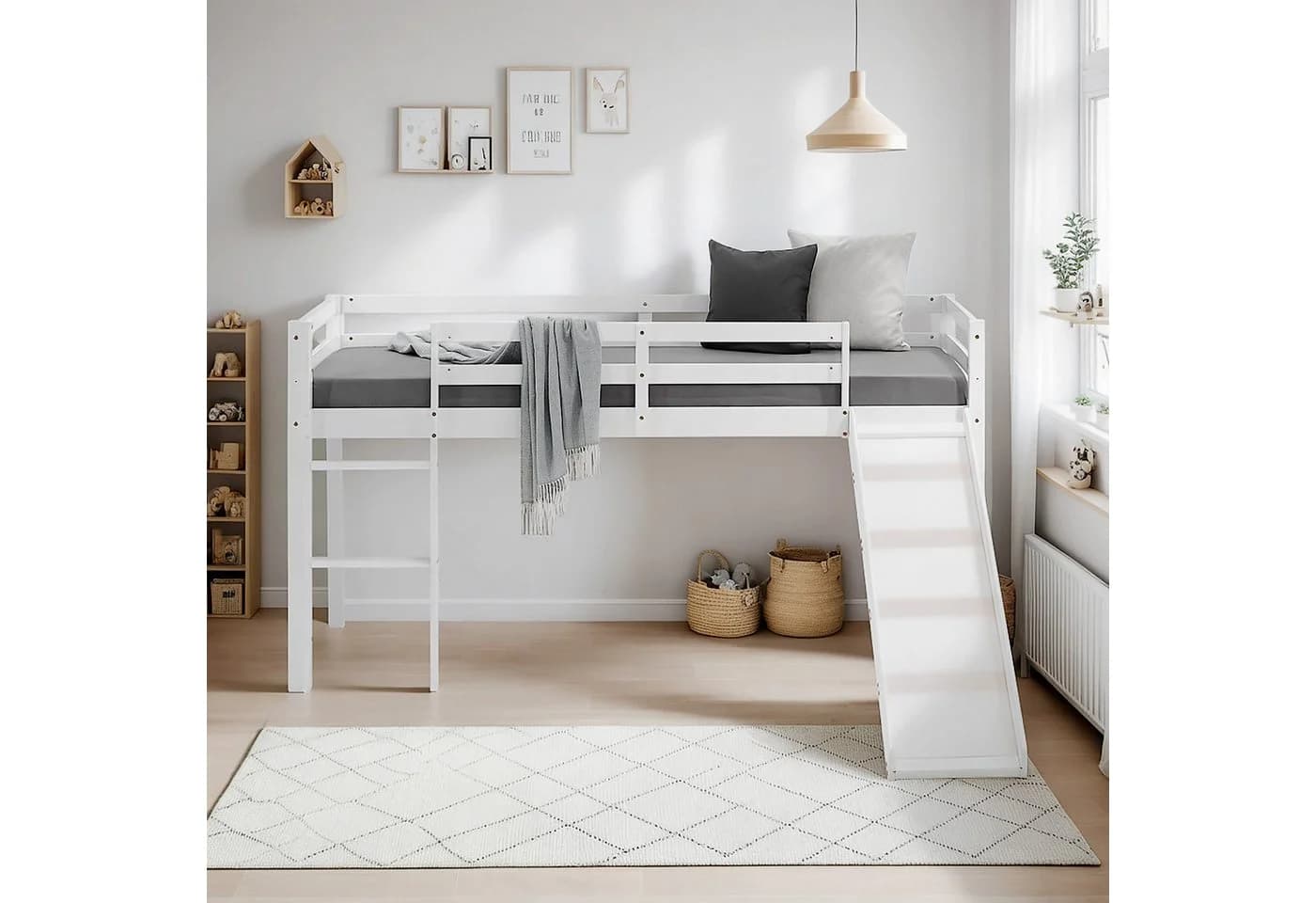 Homestyle4u Hochbett 90x200 Kinderbett Rausfallschutz Weiß Kiefer - Bild 2