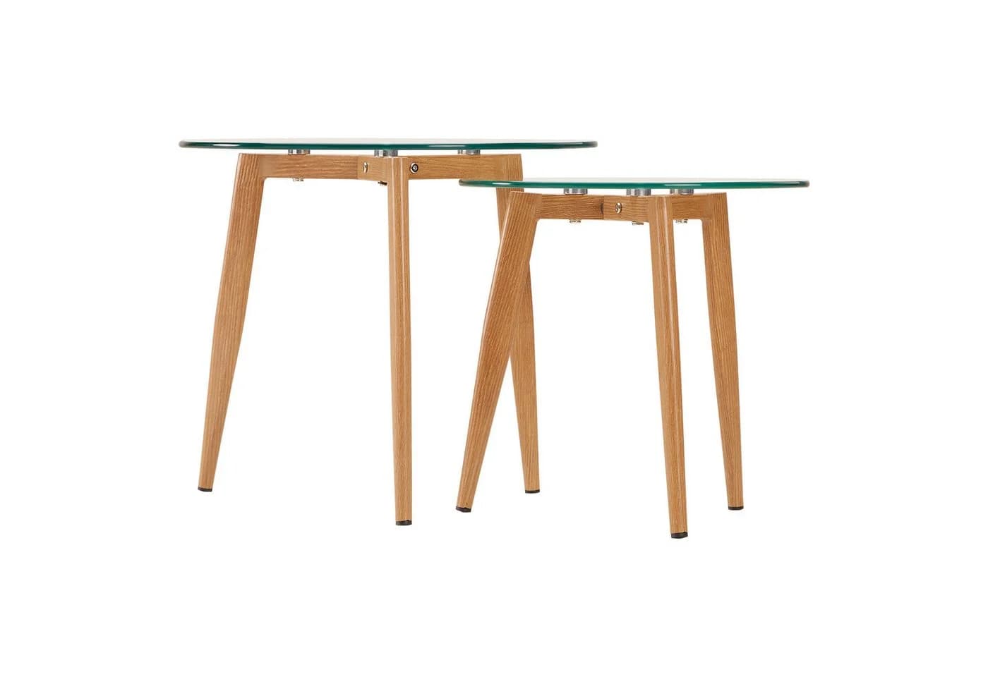 Homestyle4u Beistelltisch Set 2-tlg. Glas Rund Metallgestell Holzoptik - Bild 5