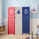 Homestyle4u Paravent Raumteiler Holz 3-teilig Meer Motiv Blau Rot Weiß faltbar Bild 2