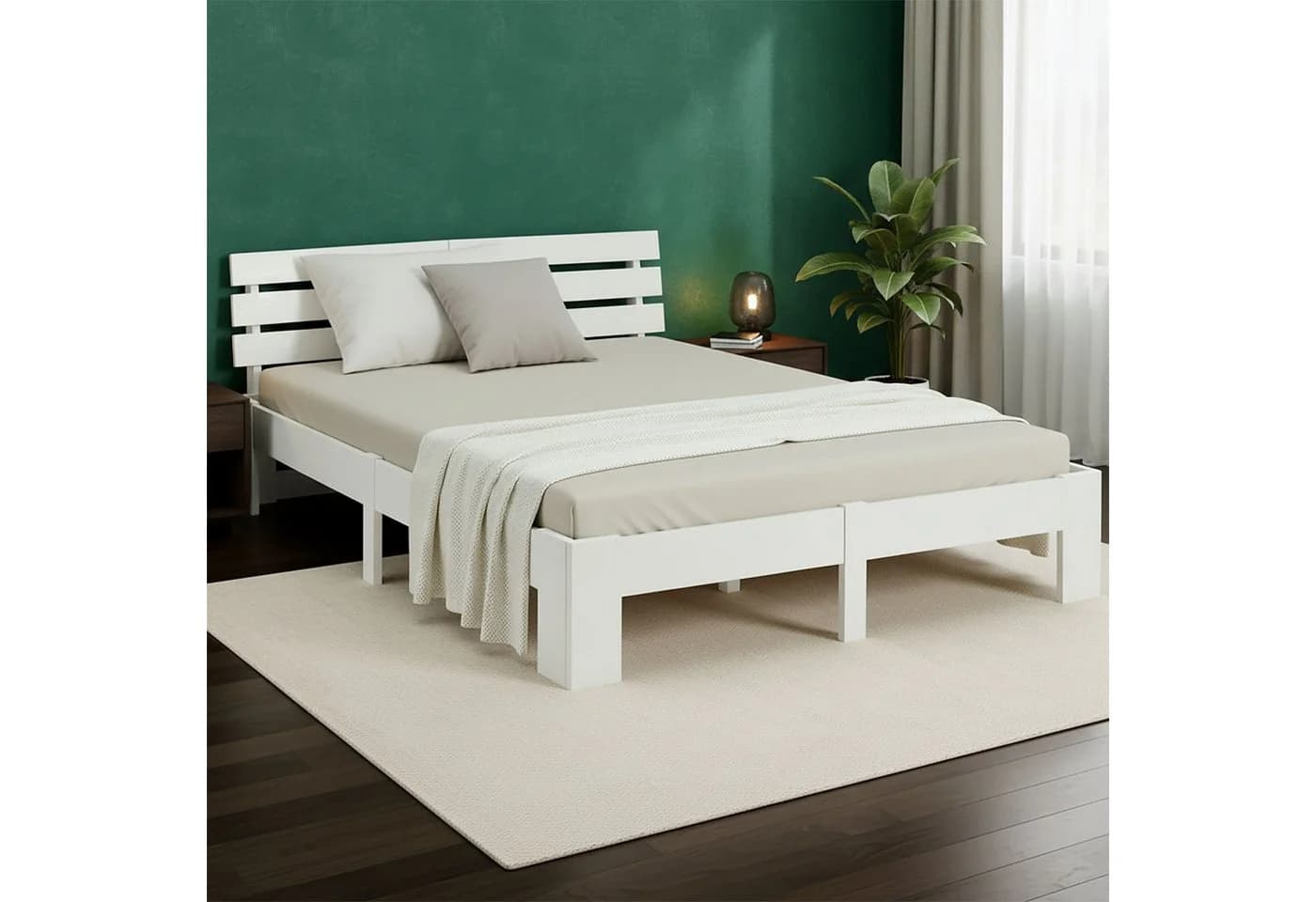 Homestyle4u Holzbett mit Kopfteil und Lattenrost Weiß Modern - Bild 2