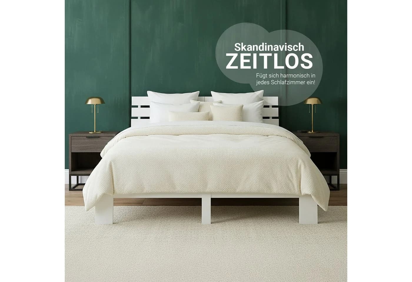 Homestyle4u Holzbett mit Kopfteil und Lattenrost Weiß Modern - Bild 5