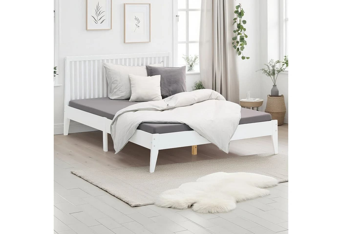 Homestyle4u Holzbett 140x200 Weiß mit Kopfteil und Lattenrost - Bild 2