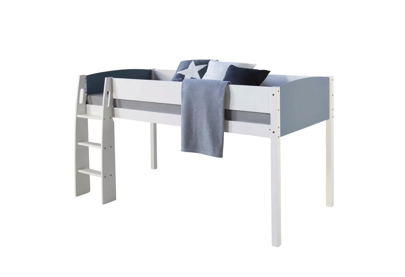 Homestyle4u Hochbett 90x200 Weiß mit Leiter und Rausfallschutz