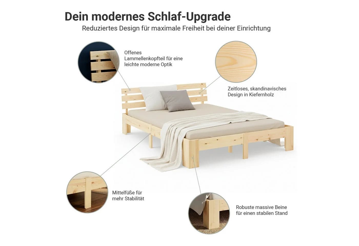 Homestyle4u Holzbett 180x200 Kiefer