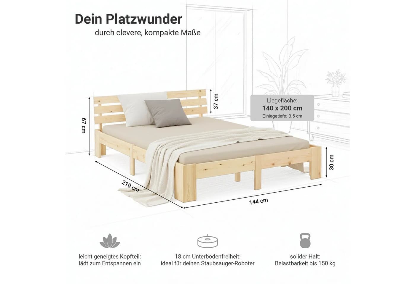 Homestyle4u Holzbett 180x200 Kiefer - Bild 3