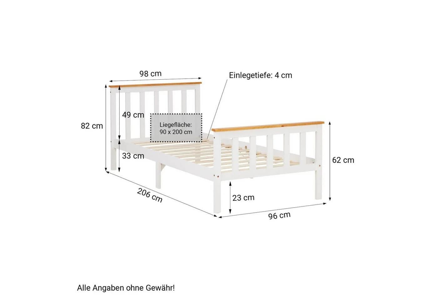 Homestyle4u Holzbett Weiß/Natur mit Lattenrost - Bild 4
