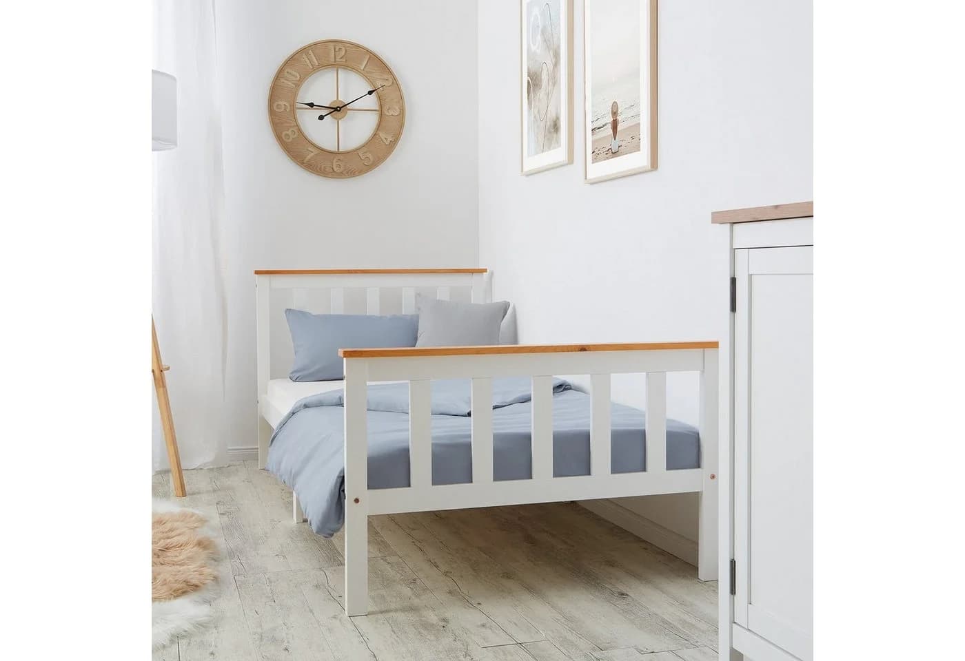 Homestyle4u Holzbett Weiß/Natur mit Lattenrost - Bild 5