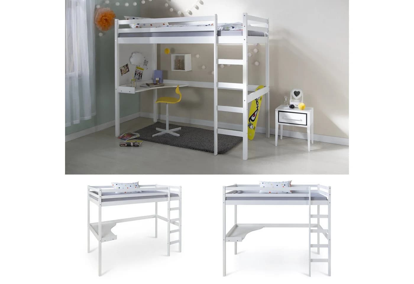 Homestyle4u Hochbett 90x200 Kinderbett Weiß mit Schreibtisch und Leiter - Bild 2