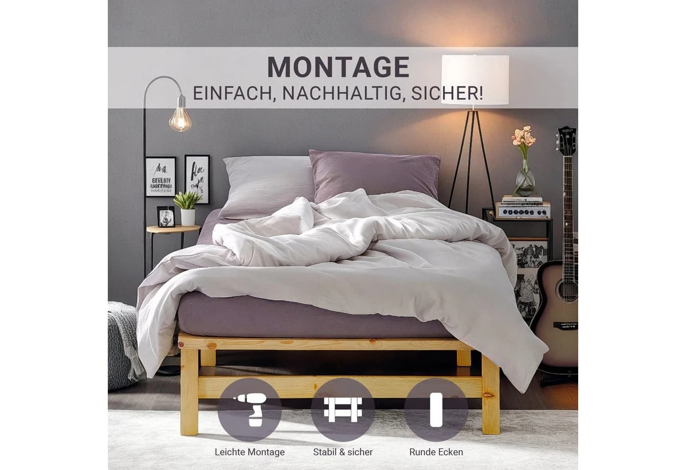 Homestyle4u Palettenbett Massivholz Kiefer Modern Skandi Style - Bild 3