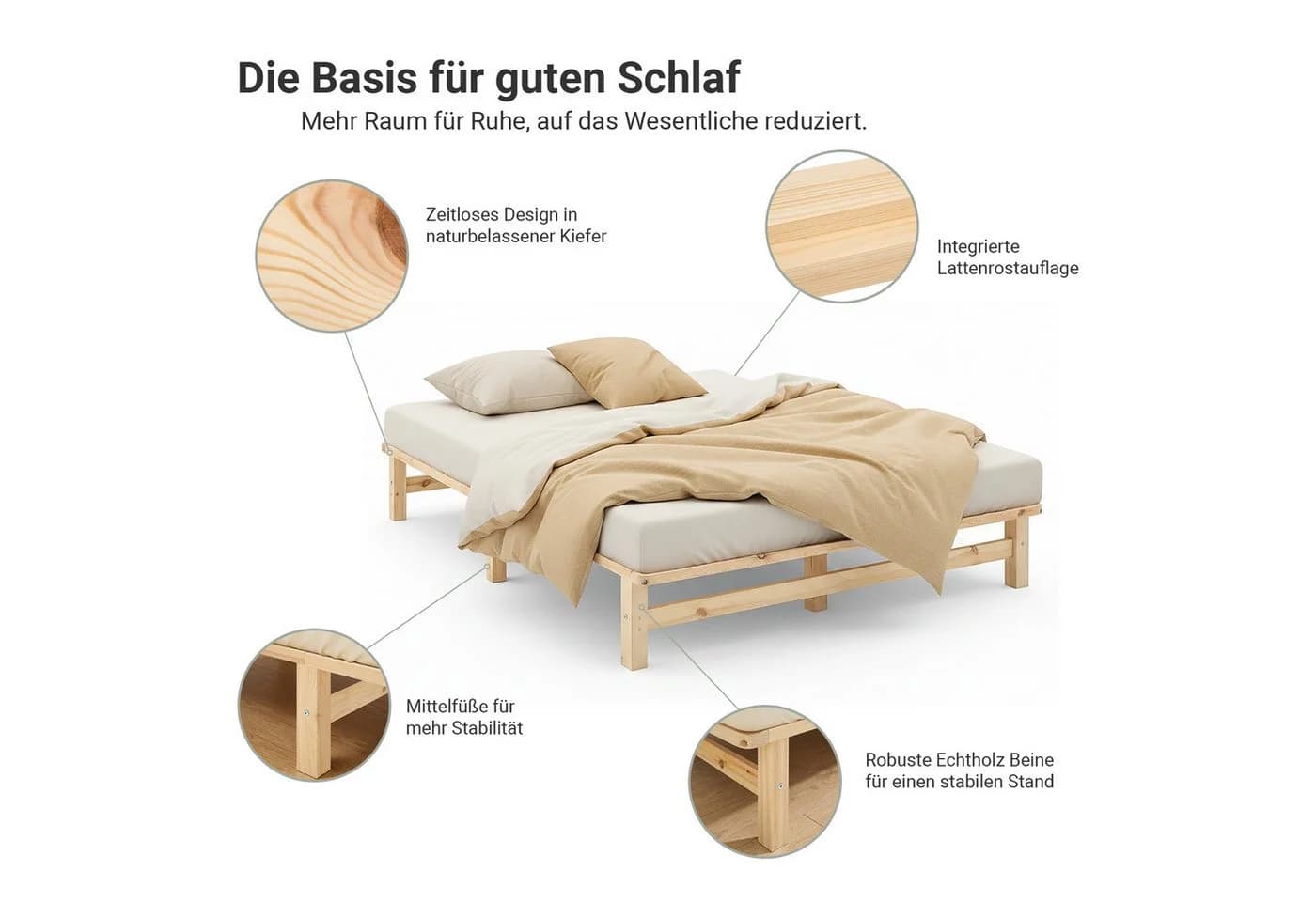 Homestyle4u Palettenbett Kiefernholz bodennah mit Lattenrost