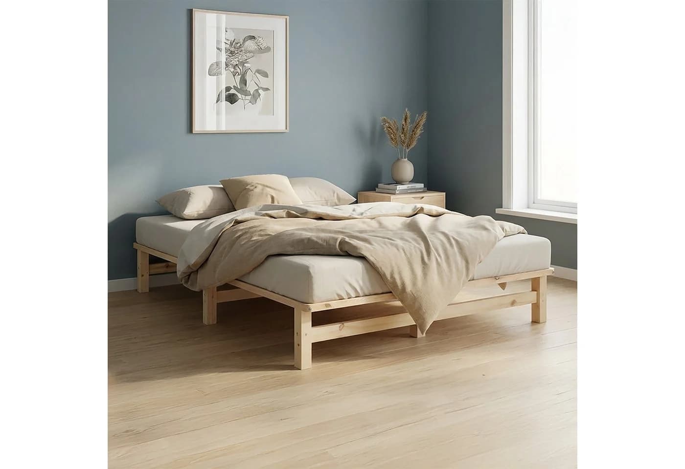 Homestyle4u Palettenbett Kiefernholz bodennah mit Lattenrost - Bild 2