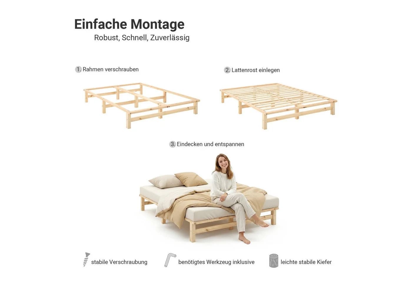 Homestyle4u Palettenbett Kiefernholz bodennah mit Lattenrost - Bild 3