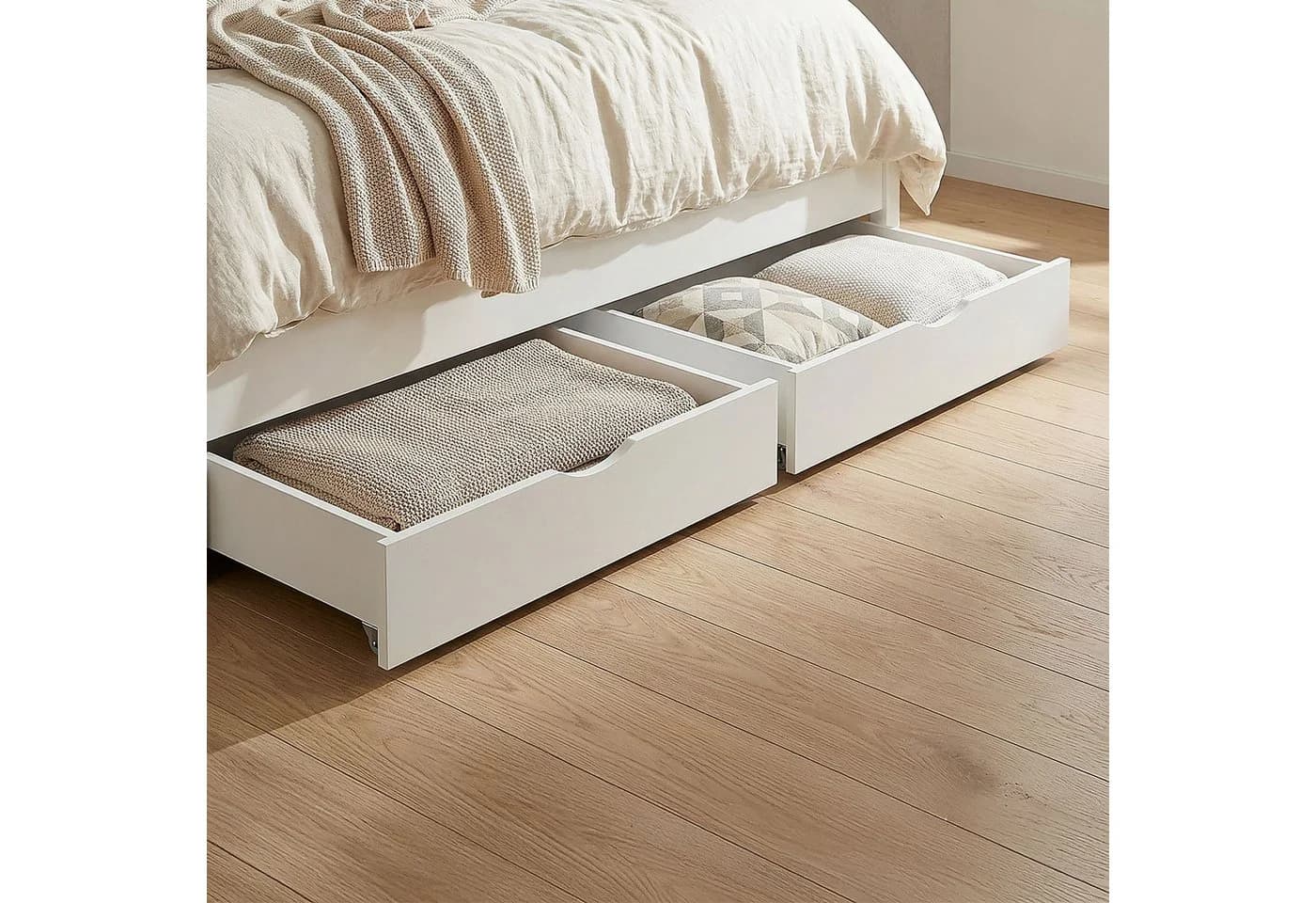 Homestyle4u Bettschubkasten 2er Set Weiß auf Rollen - Bild 2