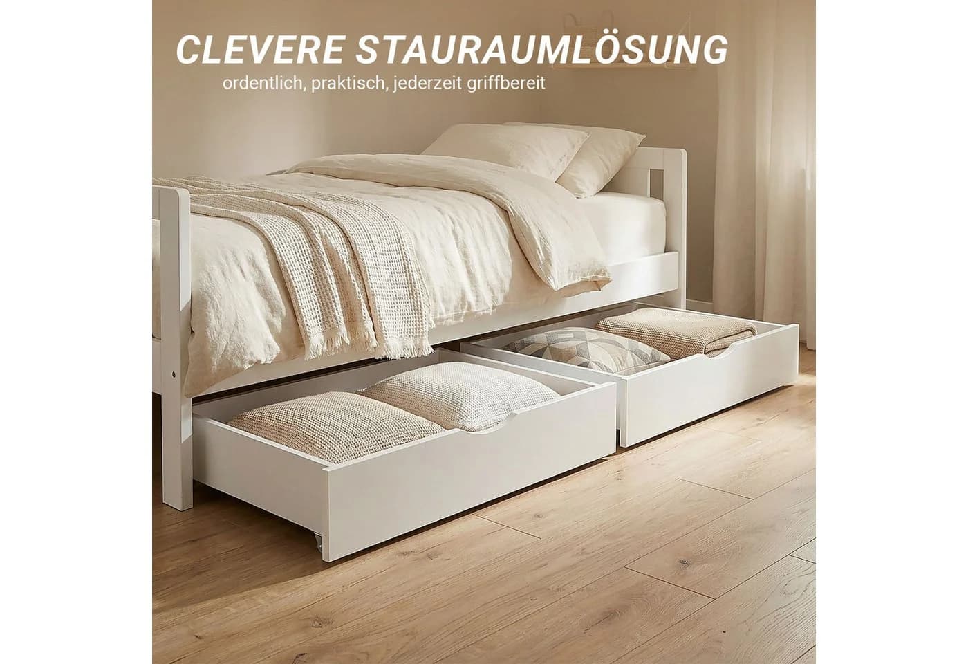 Homestyle4u Bettschubkasten 2er Set Weiß auf Rollen - Bild 3