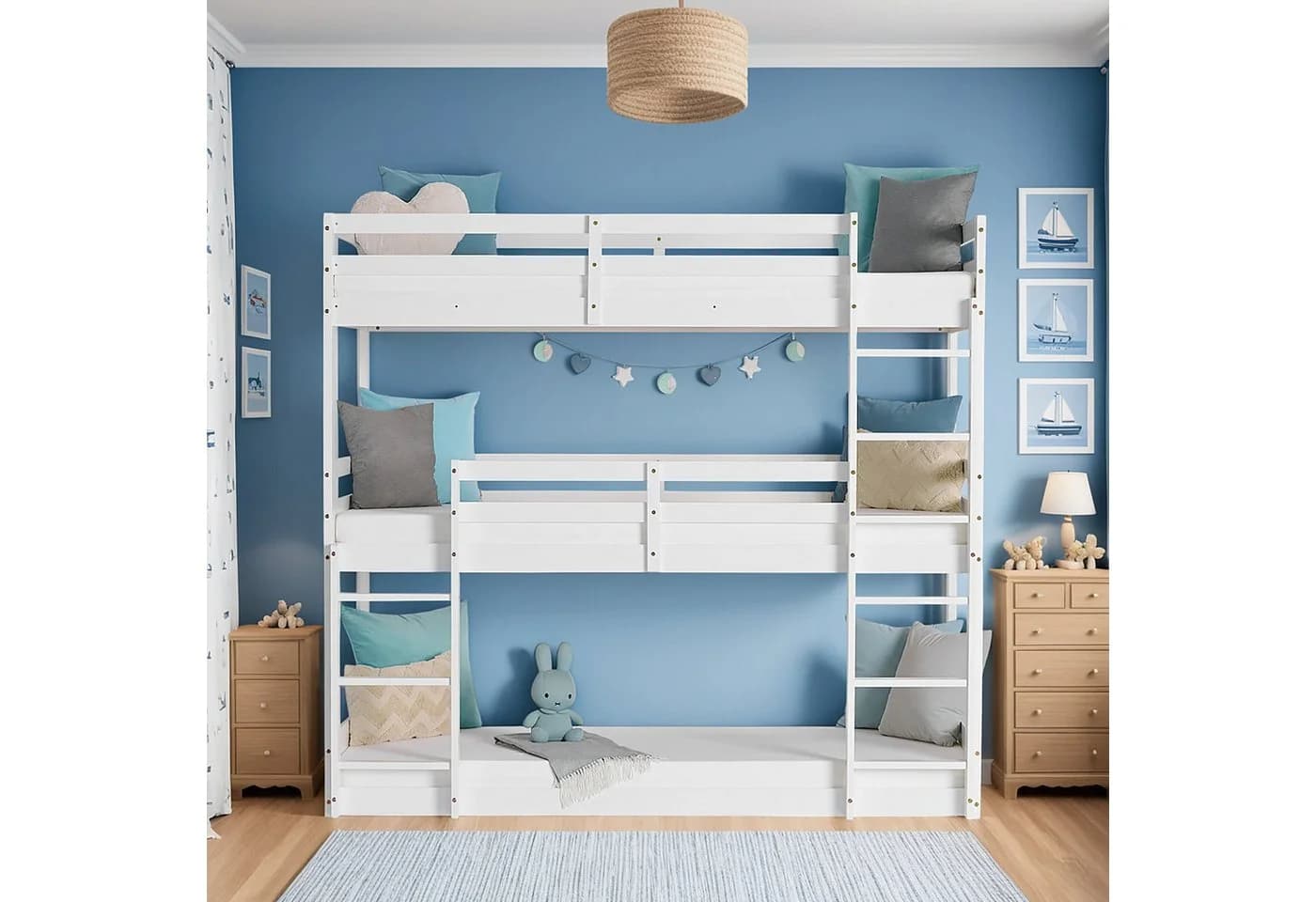 Homestyle4u Etagenbett 90x200 Weiß 3 Personen mit Lattenrost
