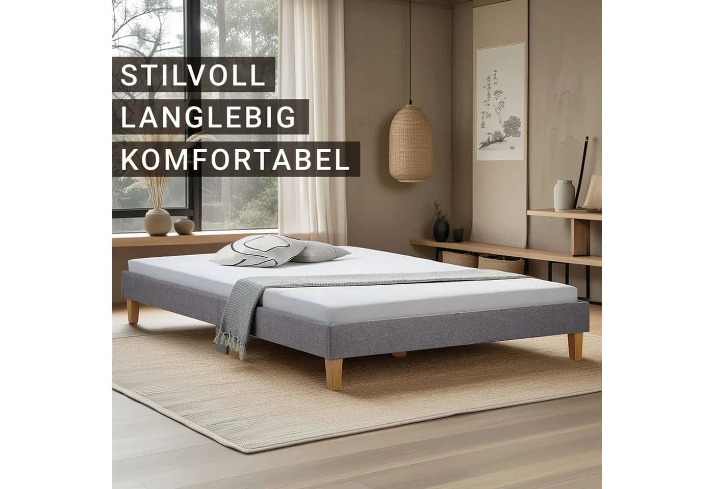 Homestyle4u Polsterbett Grau Futon-Stil mit Lattenrost 160x200