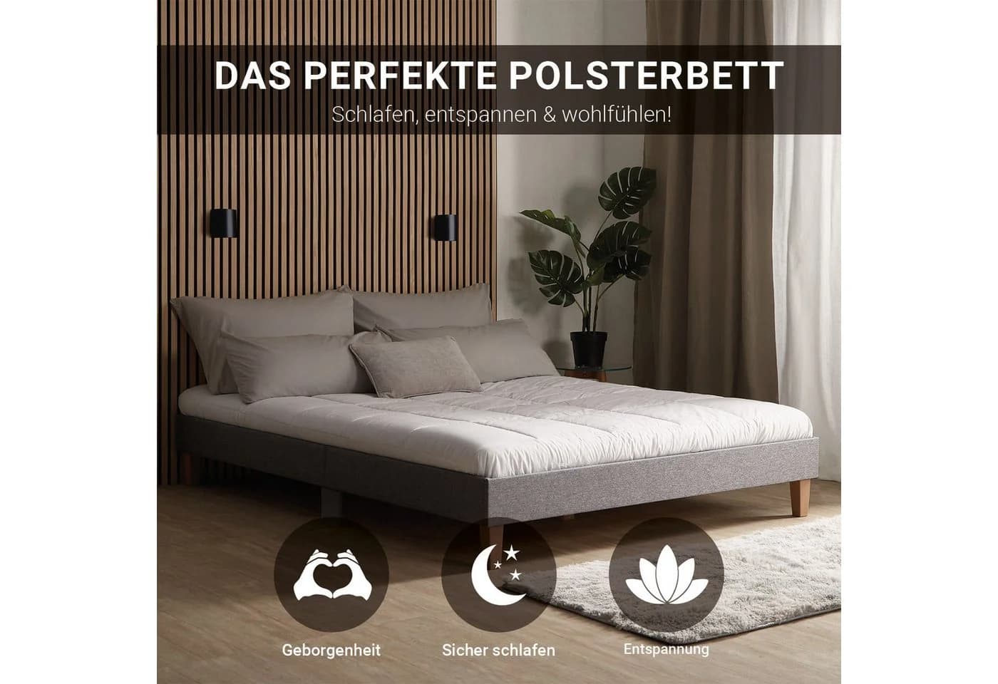 Homestyle4u Polsterbett Grau Futon-Stil mit Lattenrost 160x200 - Bild 4