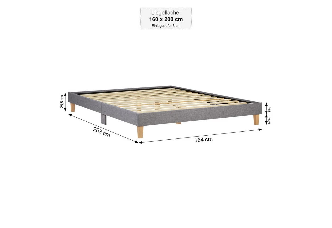 Homestyle4u Polsterbett Grau Futon-Stil mit Lattenrost 160x200 - Bild 5