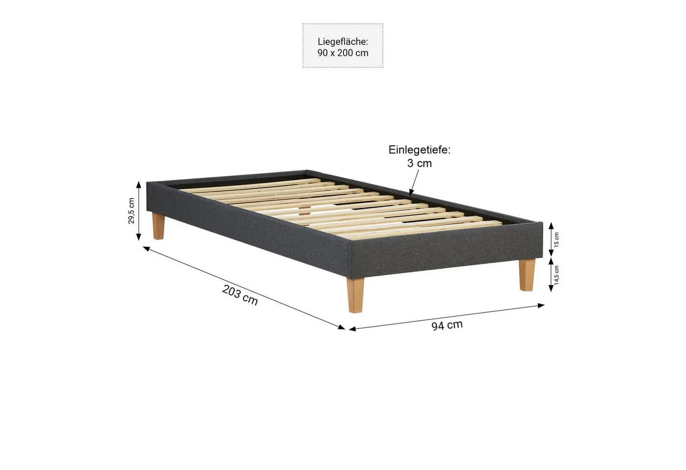 Homestyle4u Polsterbett Grau Futon-Stil ohne Kopfteil mit Lattenrost - Bild 3