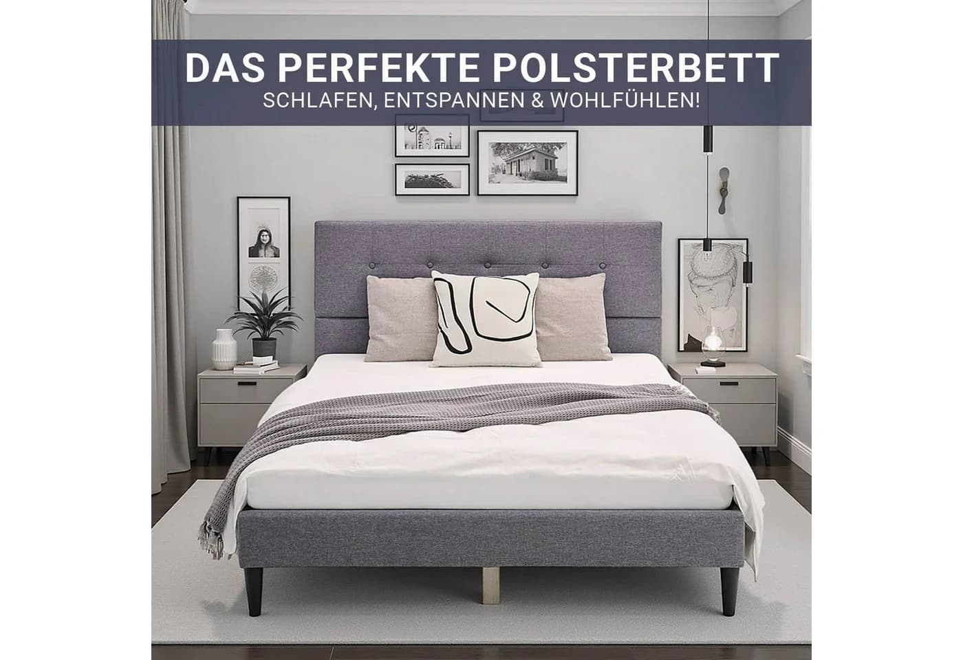 Homestyle4u Polsterbett 120x200 Grau Gestepptes Kopfteil Lattenrost