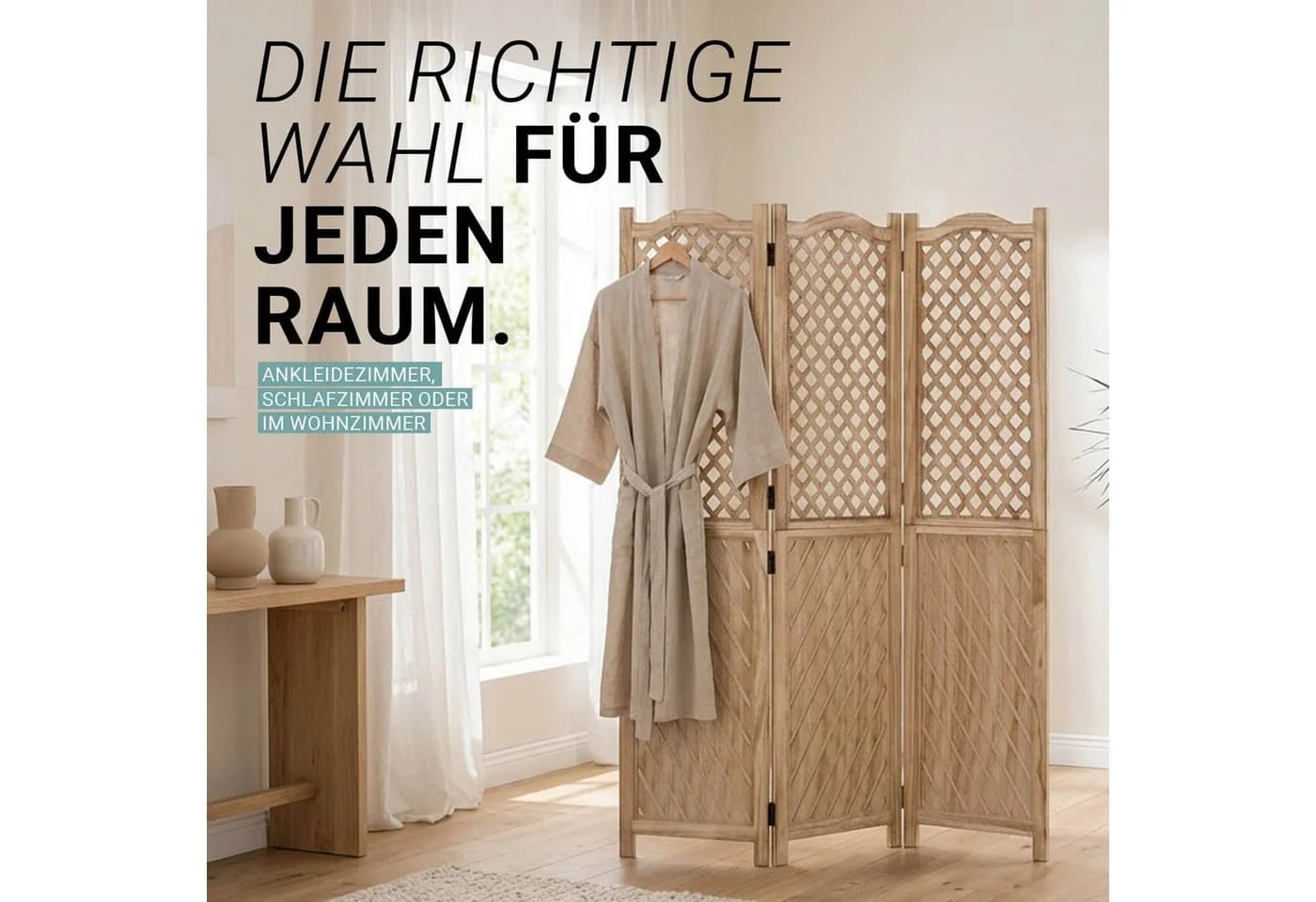 Homestyle4u Paravent Raumteiler Holz Natur 3-teilig faltbar