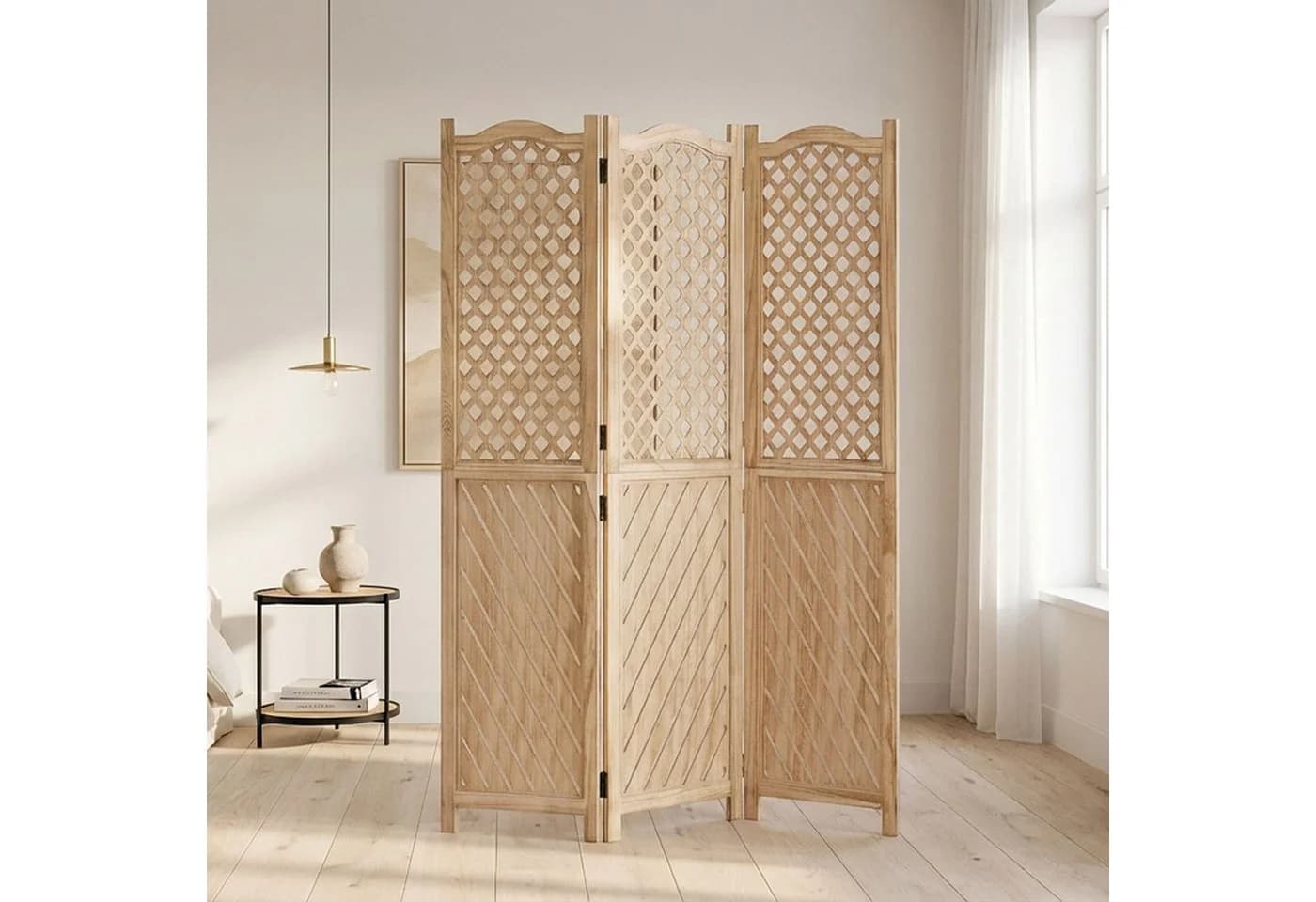 Homestyle4u Paravent Raumteiler Holz Natur 3-teilig faltbar - Bild 2