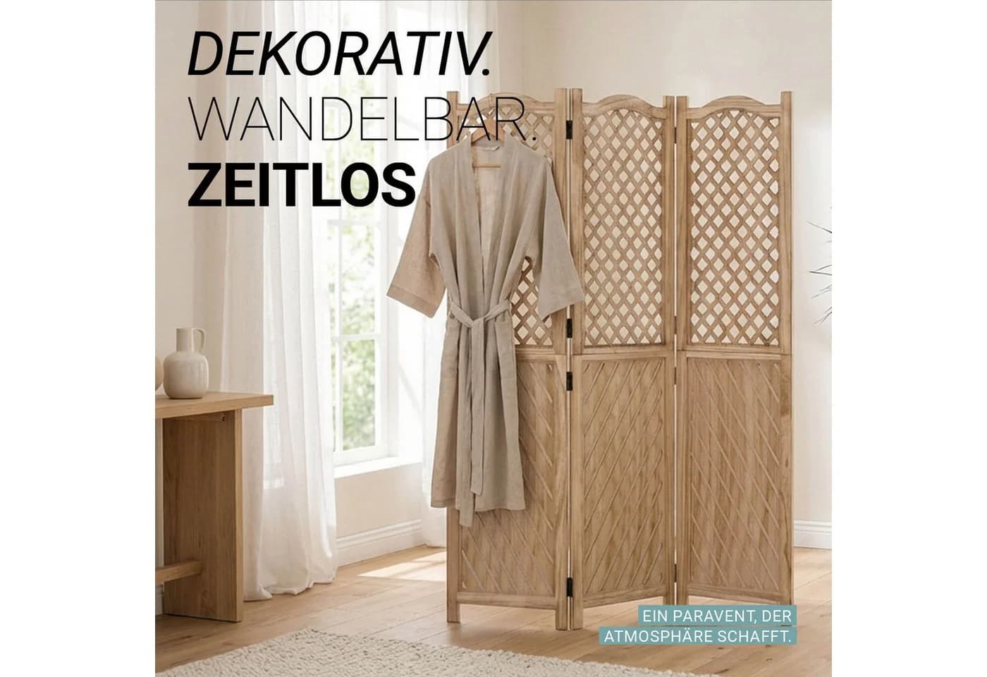 Homestyle4u Paravent Raumteiler Holz Natur 3-teilig faltbar - Bild 4