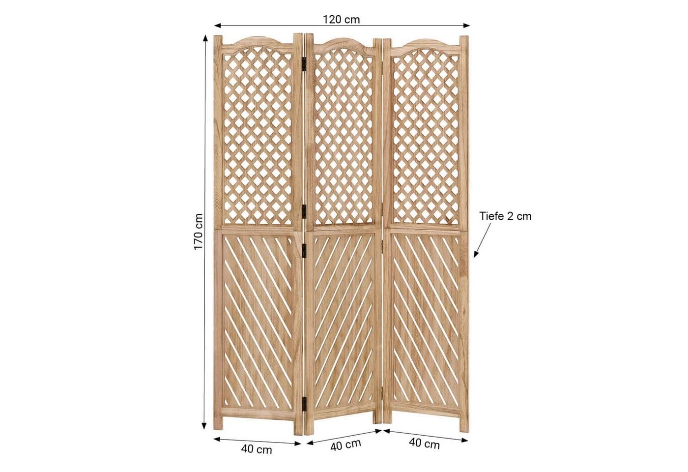 Homestyle4u Paravent Raumteiler Holz Natur 3-teilig faltbar - Bild 5