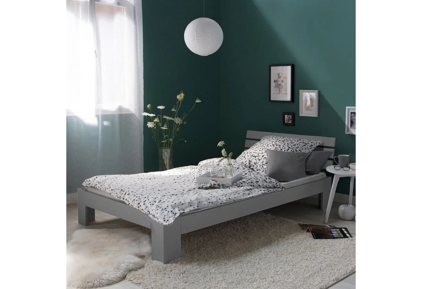 Homestyle4u Massivholzbett Grau mit Lattenrost Modern - Bild 1