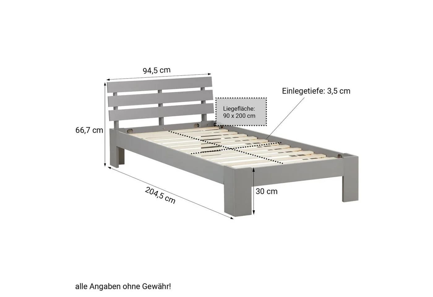 Homestyle4u Massivholzbett Grau mit Lattenrost Modern - Bild 3