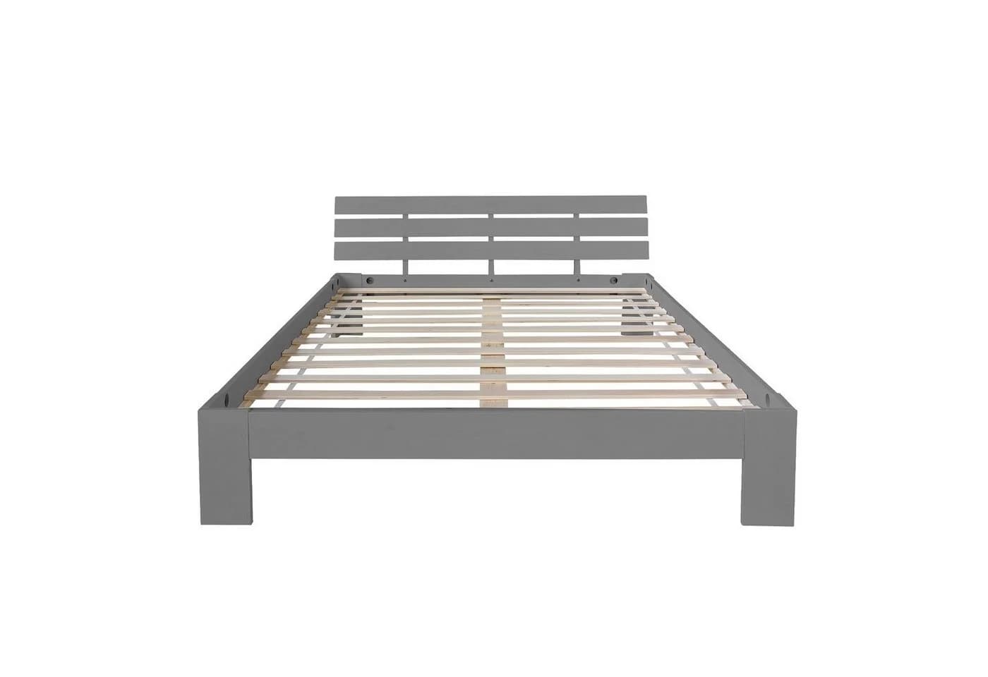 Homestyle4u Doppelbett Grau Massivholz mit Lattenrost - Bild 3