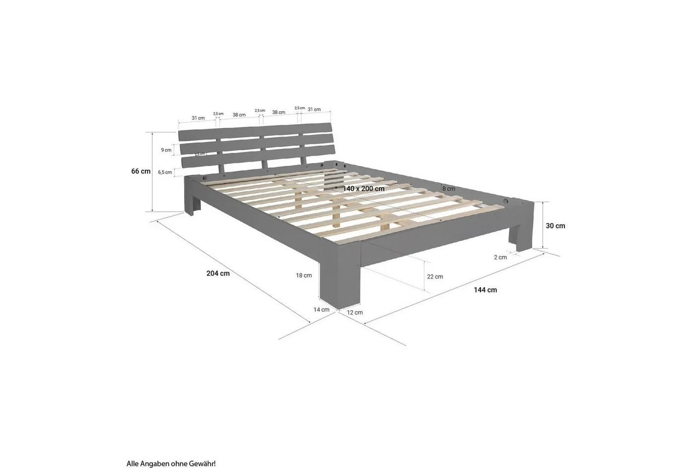 Homestyle4u Doppelbett Grau Massivholz mit Lattenrost - Bild 4