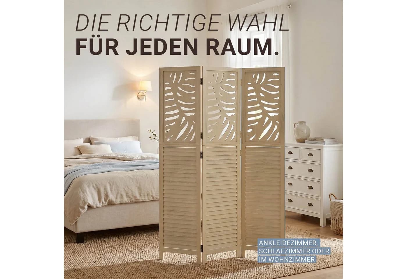 Homestyle4u Paravent Raumteiler Holz Beige Blattmuster 3-teilig - Bild 3