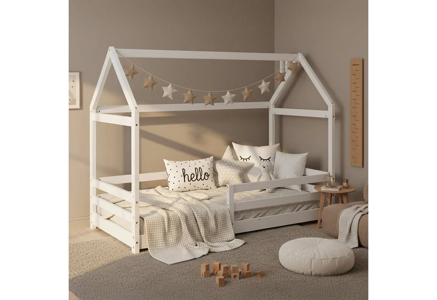 Homestyle4u Hausbett 80x160 cm Kinderbett Bodenbett Holzbett Weiß - Bild 2