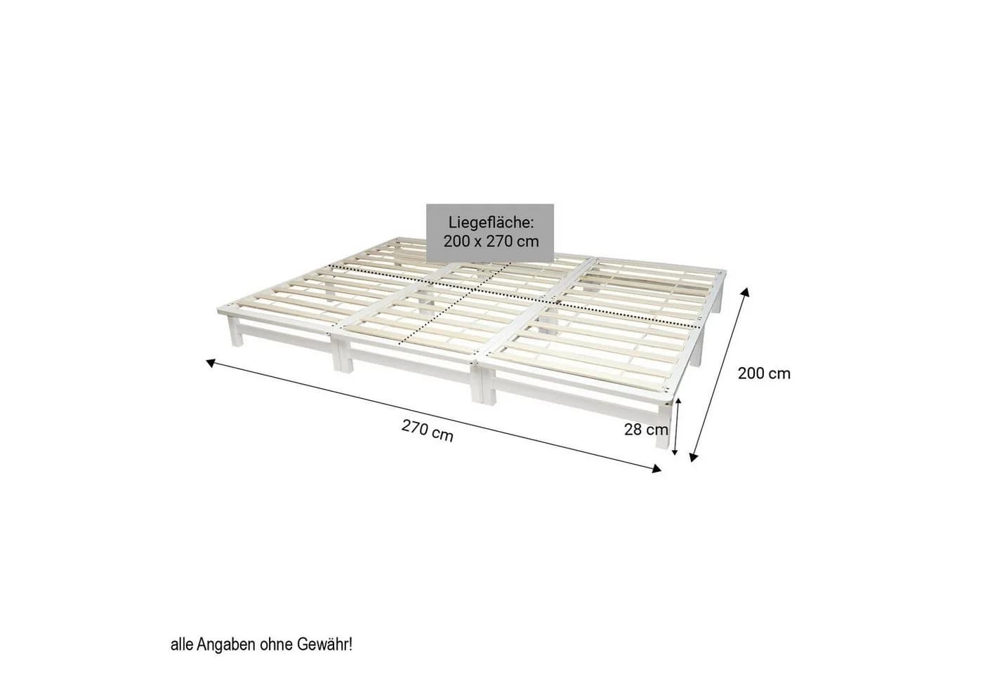 Homestyle4u Familienbett XXL Weiß Massivholz 270x200 cm mit Lattenrost - Bild 4