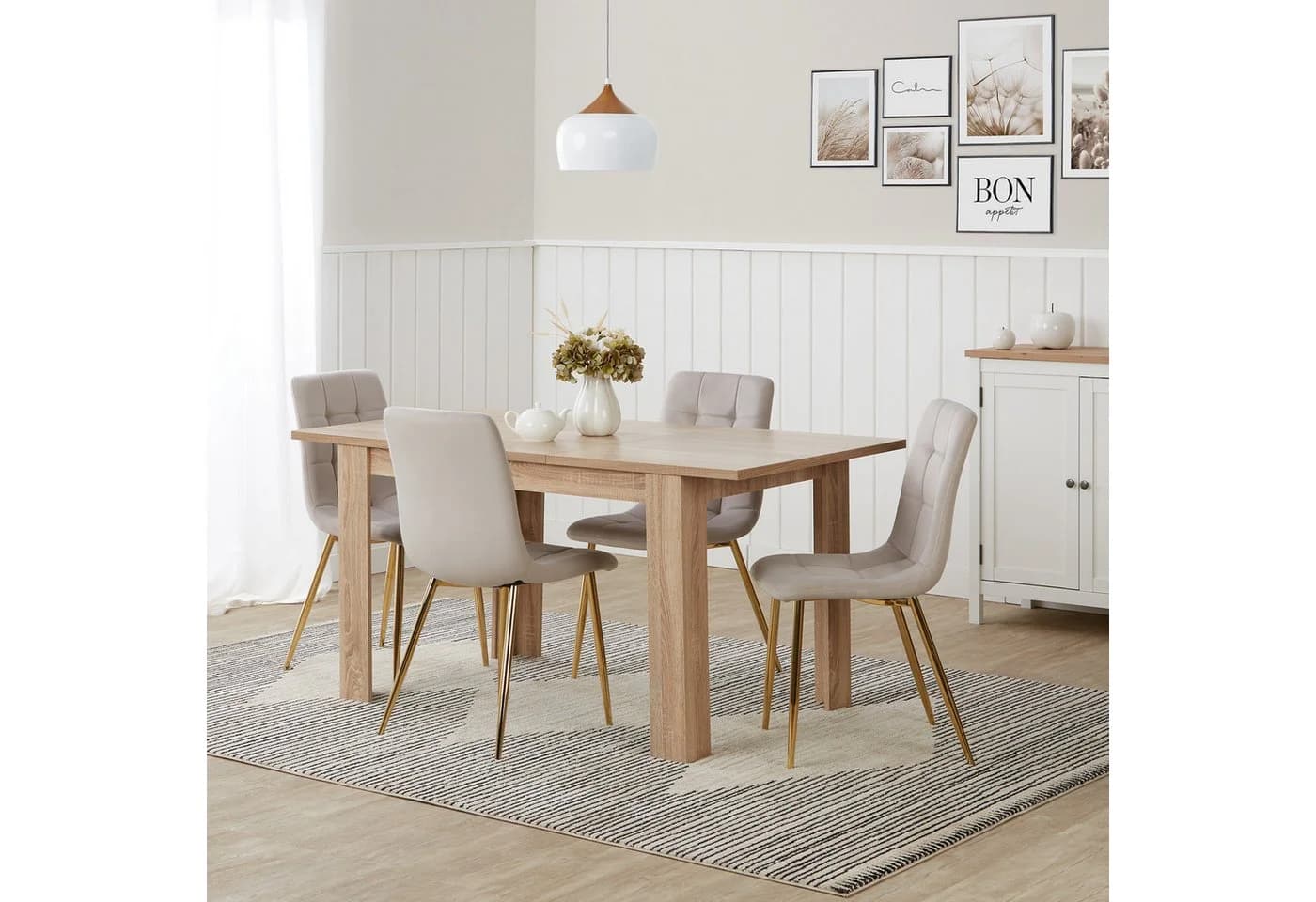 Homestyle4u Esstisch Massiv Weiß/Eiche 120x80 cm Ausziehbar - Bild 3