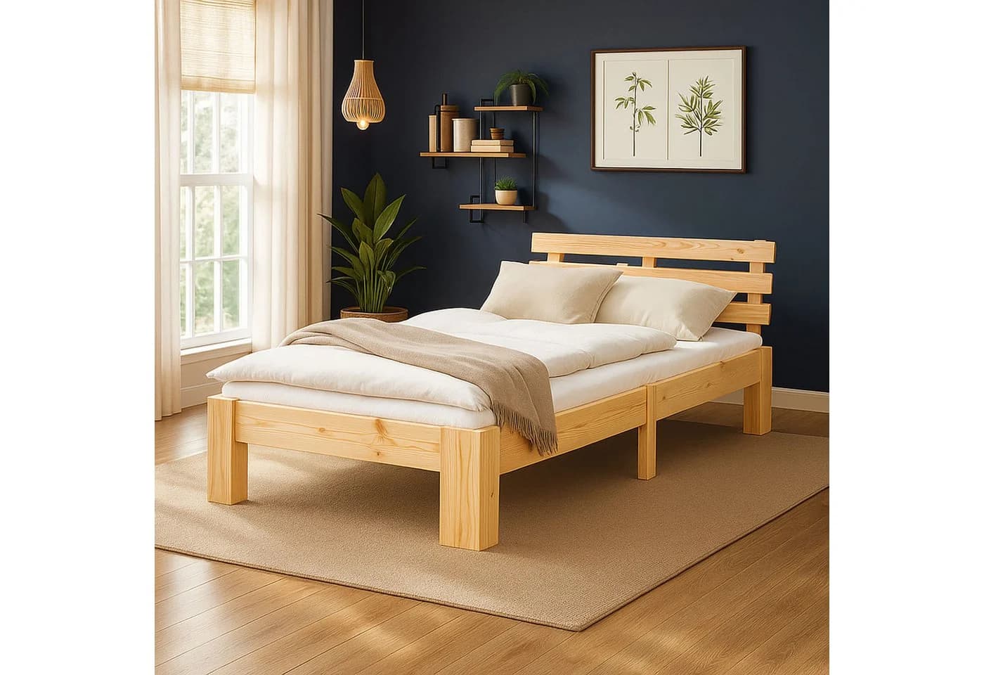 Homestyle4u Holzbett 90x200 mit Lattenrost Natur Modern - Bild 2