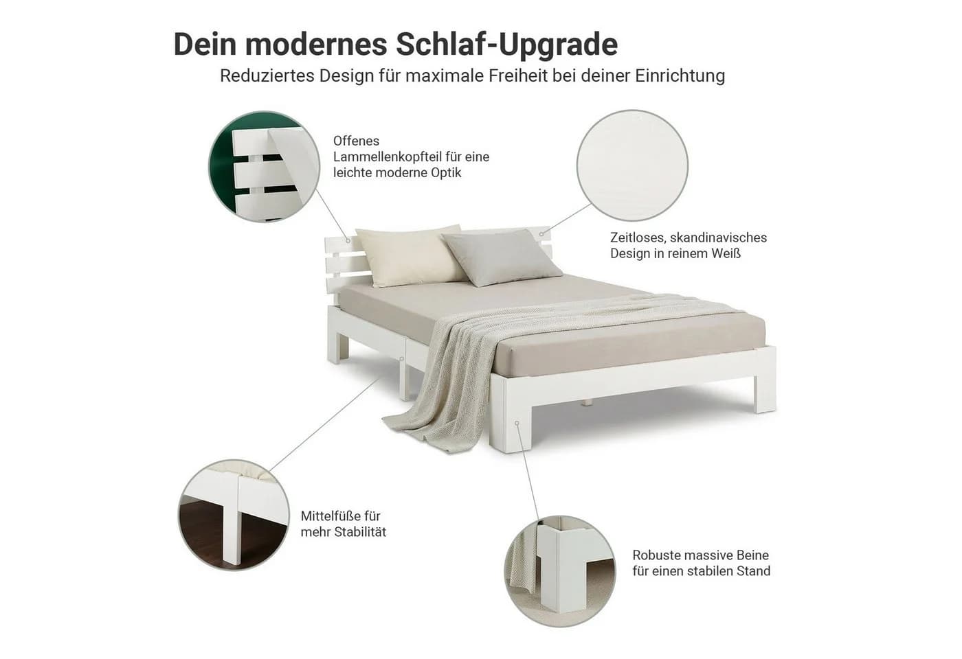 Homestyle4u Holzbett 120x200 Doppelbett Weiß Kiefer Massiv - Bild 3