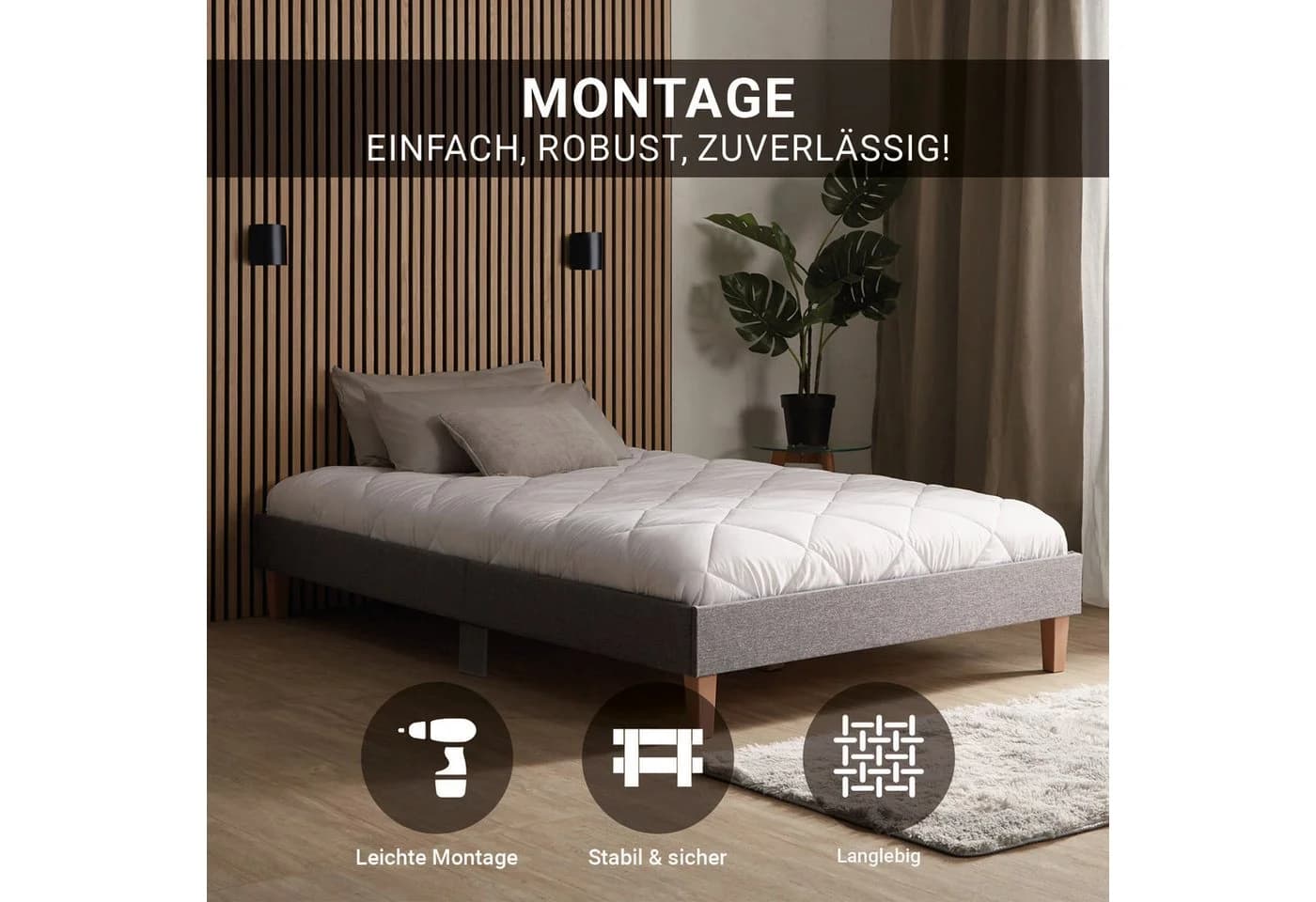 Homestyle4u Polsterbett 120x200 Doppelbett Grau Bett ohne Kopfteil - Bild 3