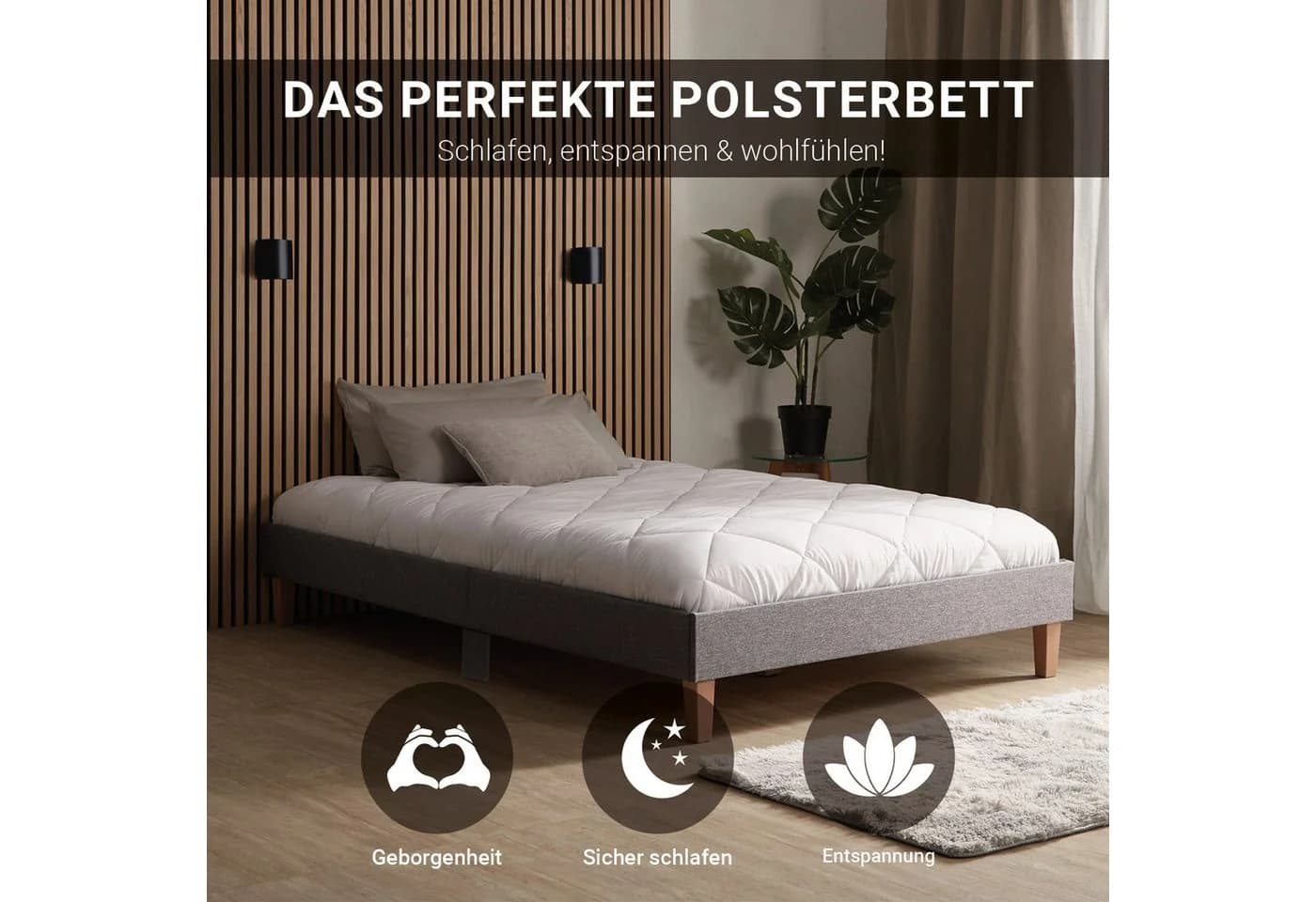Homestyle4u Polsterbett 120x200 Doppelbett Grau Bett ohne Kopfteil - Bild 4