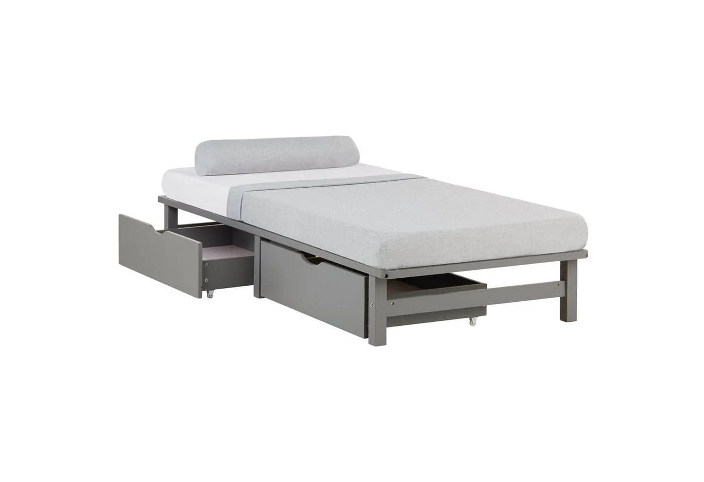 Homestyle4u Palettenbett Grau mit Bettkasten & Lattenrost