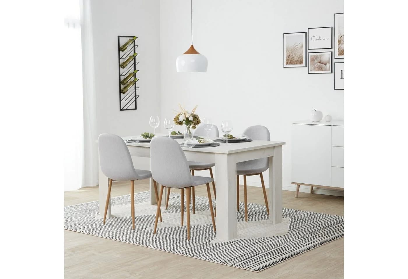 Homestyle4u Esszimmerstuhl Grau Leinen Metallbeine Holzoptik 4er Set