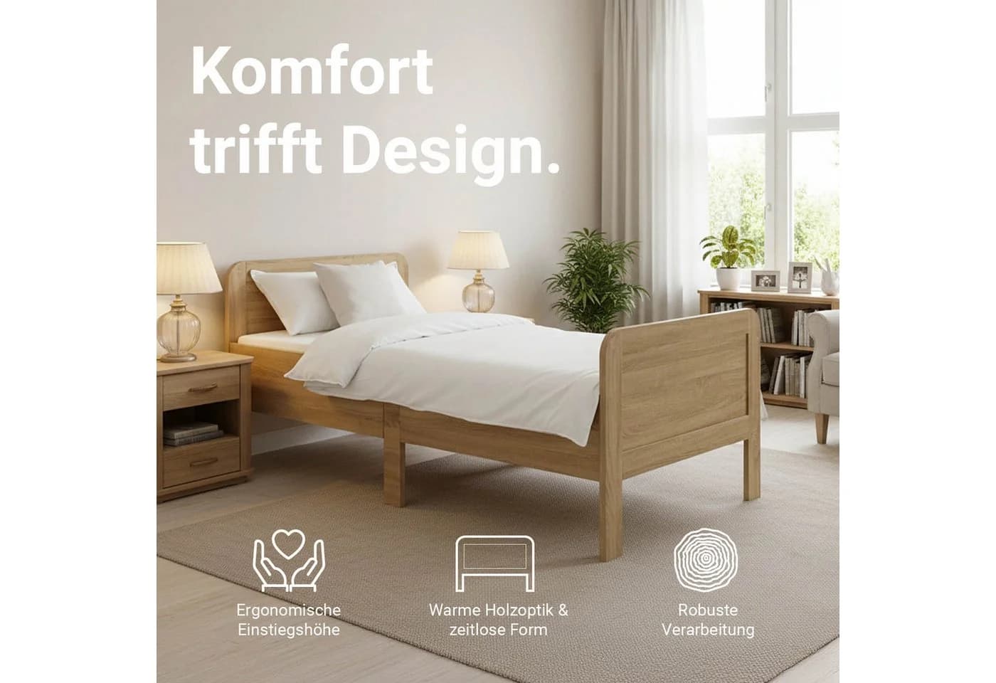 Homestyle4u Funktionsbett 120x200 cm höhenverstellbar Braun Natur