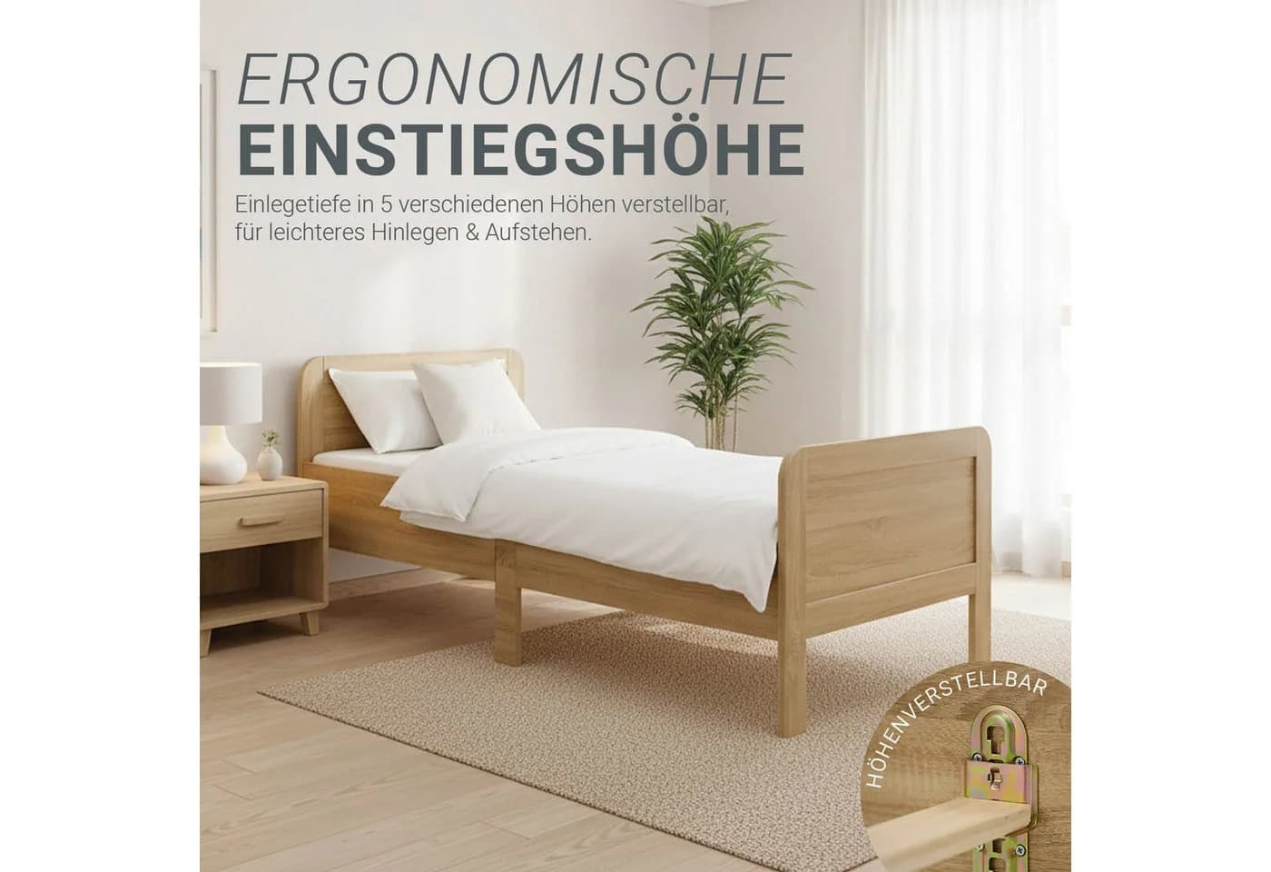 Homestyle4u Funktionsbett 120x200 cm höhenverstellbar Braun Natur - Bild 3