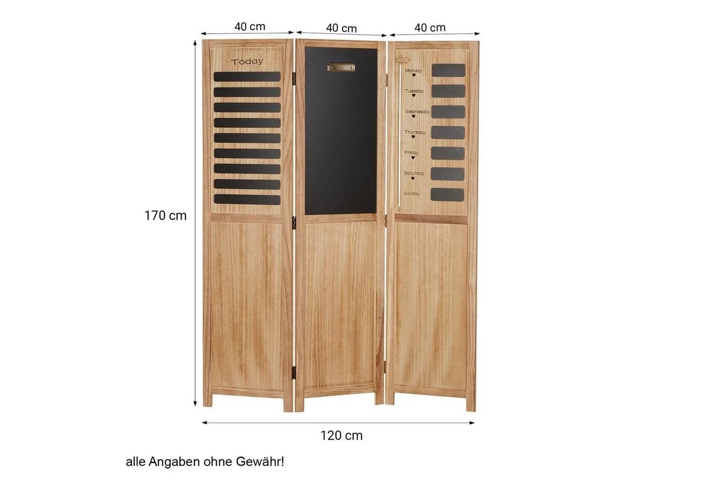 Homestyle4u Paravent Raumteiler 3-teilig Holz mit Tafel und Wochenplaner - Bild 3